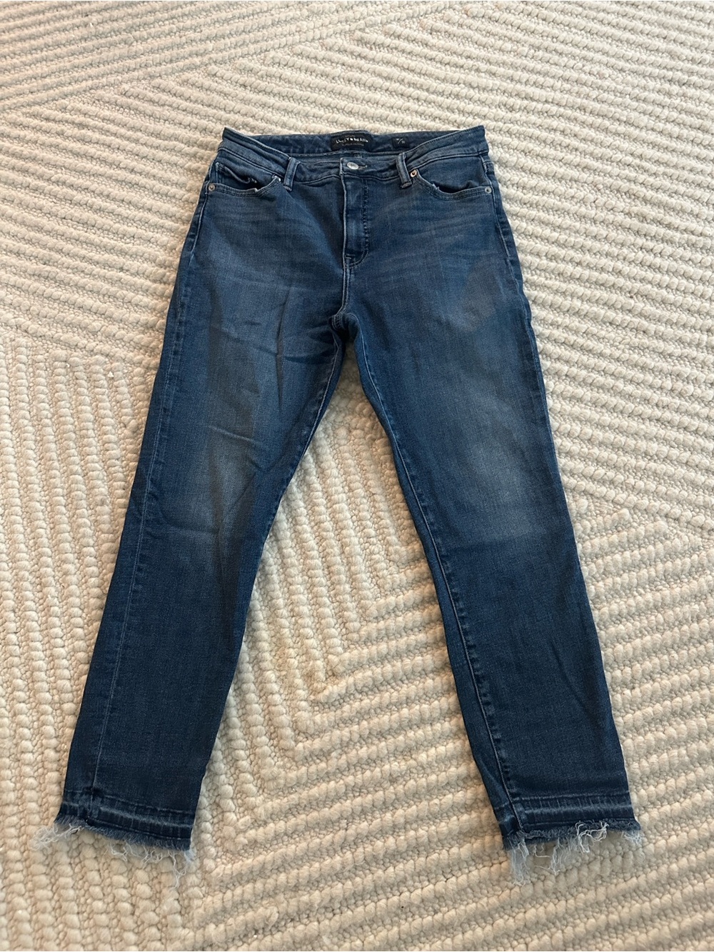 Lucky Brand Hayden Crop Dark Blue Cropped Slim Jeans with Frayed Hem